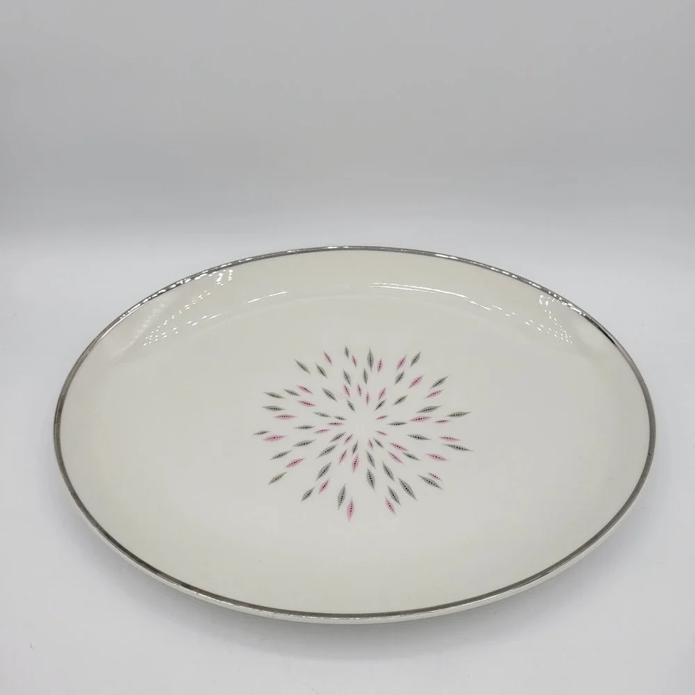Parisienne By Royal Jackson Oval  Vintage Pink Gray Serving Platter Mcm 11